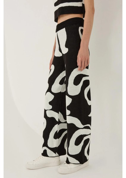 Kadın Soyut Triko Pantolon Siyah modelleri