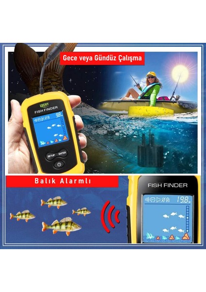 LCD Renkli Ekran Taşınabilir Kablolu Balık Bulucu 100 M Nlik Aralığı Sonar Yankı Iskandil Balık Bulucu modelleri