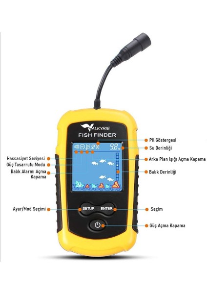 LCD Renkli Ekran Taşınabilir Kablolu Balık Bulucu 100 M Nlik Aralığı Sonar Yankı Iskandil Balık Bulucu fırsatları