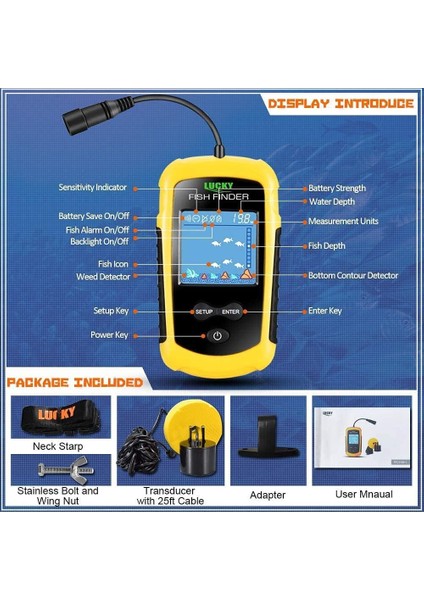 LCD Renkli Ekran Taşınabilir Kablolu Balık Bulucu 100 M Nlik Aralığı Sonar Yankı Iskandil Balık Bulucu indirimleri