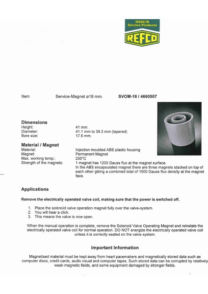 SVOM-18 4660507 Solenoid Valf Manuel Çalıştırma Mıknatısı Ø 18 mm indirimleri