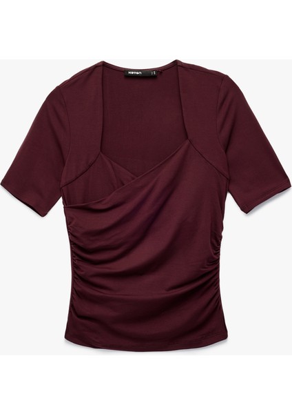 Slim Fit Kısa Kollu Düşük Omuz Kruvaze Bluz