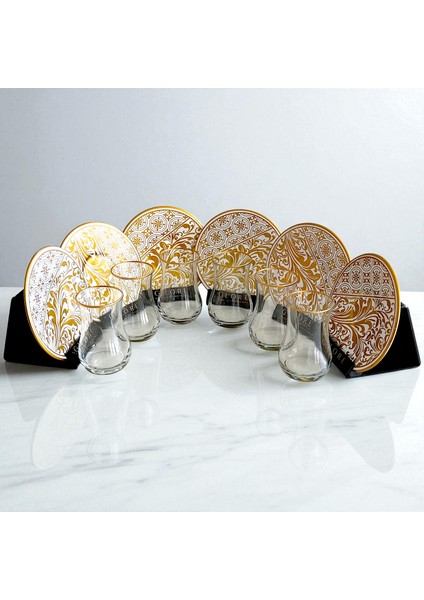 Altın Varaklı ve Desenli 6'lı Porselen Tabaklı Çay Bardağı Takımı - Sudedi Home modelleri