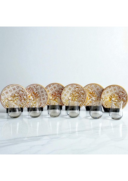 Altın Varaklı ve Desenli 6'lı Porselen Tabaklı Çay Bardağı Takımı - Sudedi Home fırsatları