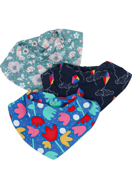 3'lü 0-12 Ay %100 Organik Penye Bebek Fular Salya Mama Önlüğü