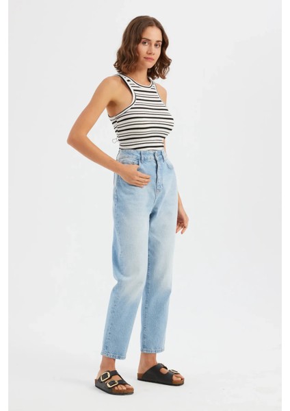 Kadın Çizgili Dokuma Boyun Bağı Bluz Natural modelleri