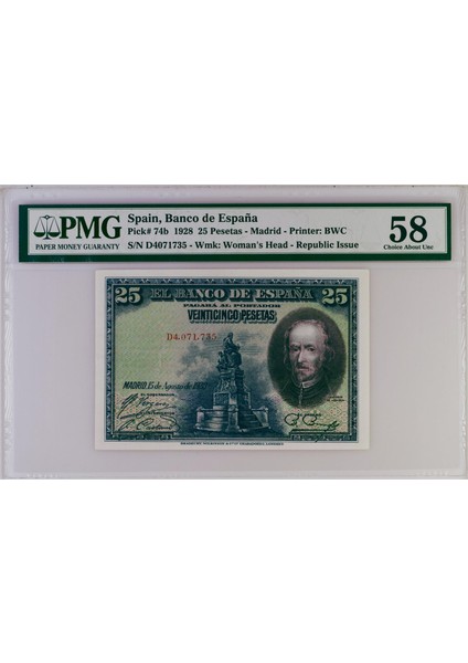 Ispanya 25 Peseta - 1928 - Çil Altı - Pmg 58 fiyatları