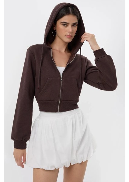 Kadın Jersey Fermuarlı Bluz Brown fırsatları