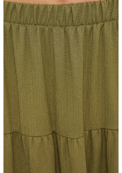 Kadın Elastik Bel Detaylı Katmanlı Maxi Etek Yeşil indirimleri