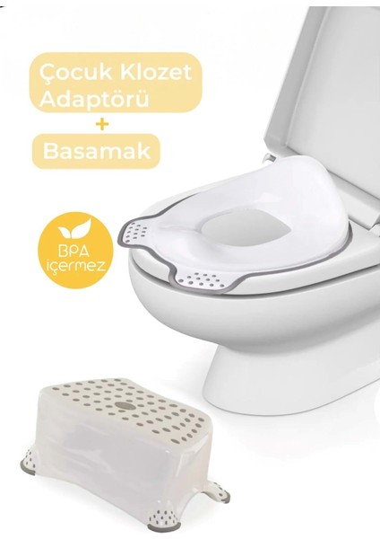 2'li Çocuk Tuvalet Alıştırma Seti - Klozet Adaptörü - Çocuk Banyo Lavabo Basamağı Kaydırmaz Tabure