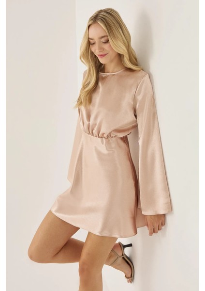 Kadın Melek Kol Mini Saten Elbise Natural fiyatları