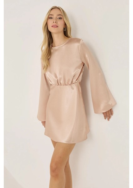 Kadın Melek Kol Mini Saten Elbise Natural indirimleri