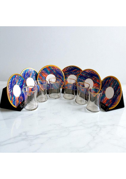 Etnik Desenli 6'lı Porselen Tabaklı Çay Bardağı Takımı - Sudedi Home modelleri