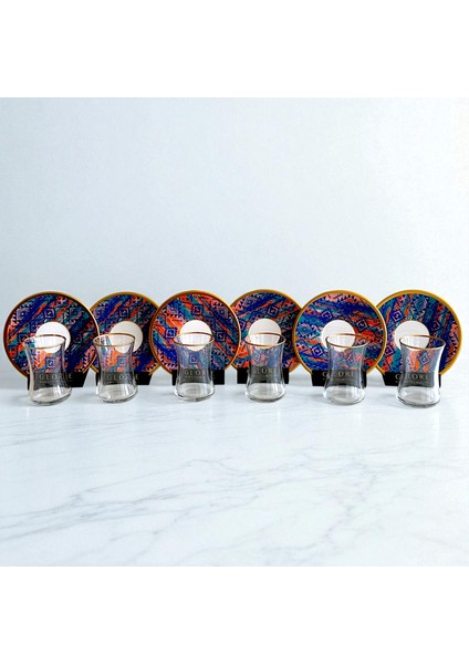 Etnik Desenli 6'lı Porselen Tabaklı Çay Bardağı Takımı - Sudedi Home fırsatları