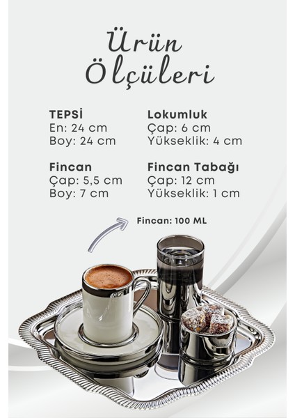 6 Kişilik Tepsili Gümüş Porselen Fincan Seti Damat Kahvesi-Söz Nişan Türk Kahvesi Kahve Fincanı fiyatları