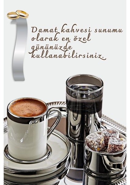 6 Kişilik Tepsili Gümüş Porselen Fincan Seti Damat Kahvesi-Söz Nişan Türk Kahvesi Kahve Fincanı modelleri