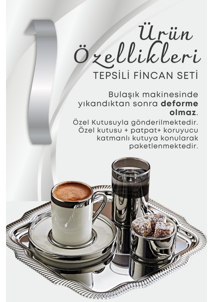 6 Kişilik Tepsili Gümüş Porselen Fincan Seti Damat Kahvesi-Söz Nişan Türk Kahvesi Kahve Fincanı fırsatları