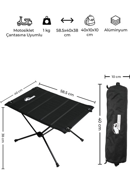 Gaia Teleskopik Ayaklı Katlanır Kumaş Kamp Masası, Motosiklet Çantası Uyumlu