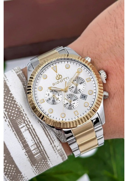 Milano Luxury Erkek Kol Saati Gold-Gümüş Çelik Kordon Çelik Kasa Fonksiyonlar Aktif ZMB007