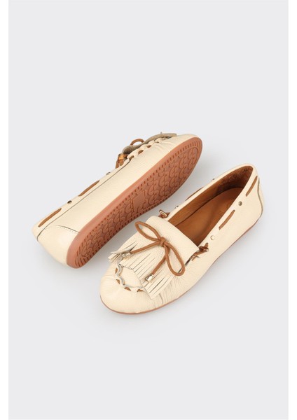 Bej Deri Kadın Günlük Ayakkabı modelleri