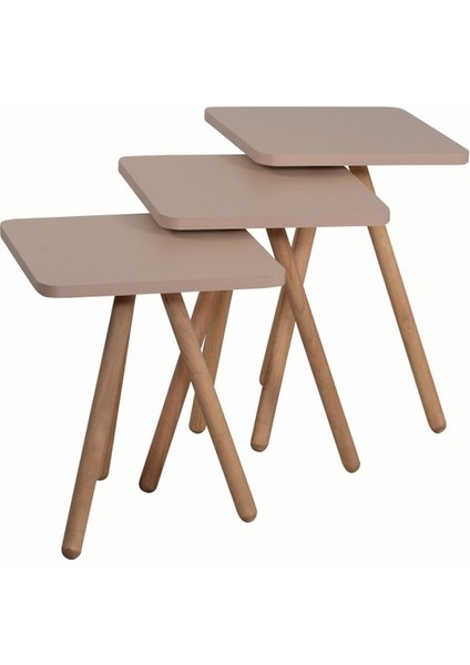 Ahşap Ayaklı Kare Tasarım Üçlü Zigon Sehpa Karedüz Cappuccino fırsatları