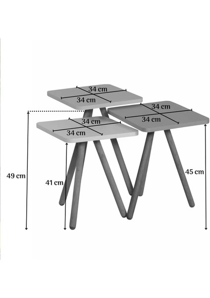 Ahşap Ayaklı Kare Tasarım Üçlü Zigon Sehpa Karedüz Cappuccino indirimleri