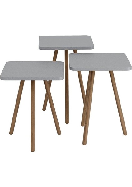 Ahşap Ayaklı Kare Tasarım Üçlü Zigon Sehpa Karedüz Gri fırsatları