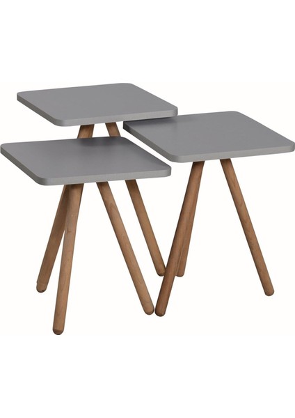 Ahşap Ayaklı Kare Tasarım Üçlü Zigon Sehpa Karedüz Gri indirimleri