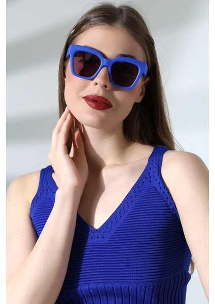 Kadın Kare Mat Mavi UV400 Güneş Gözlüğü Garson Boy 23048-1 C31