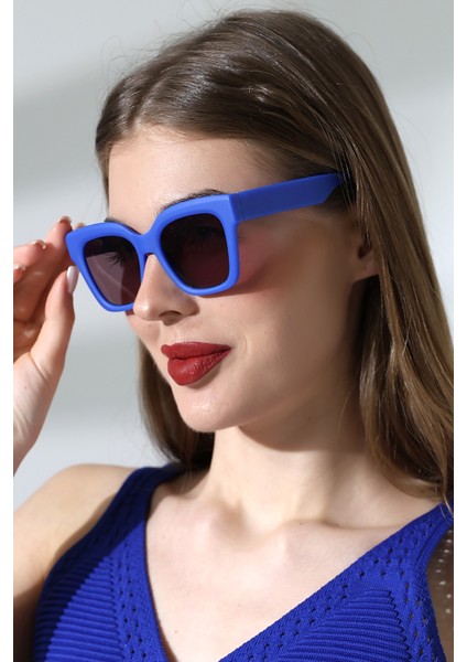 Kadın Kare Mat Mavi UV400 Güneş Gözlüğü Garson Boy 23048-1 C31 modelleri