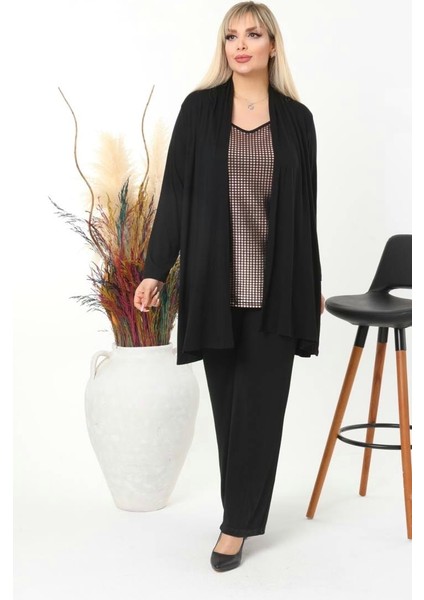 Kadın Büyük Beden Arkası Siyah, Önü Varak Baskılı Askılı Viskon Bluz modelleri