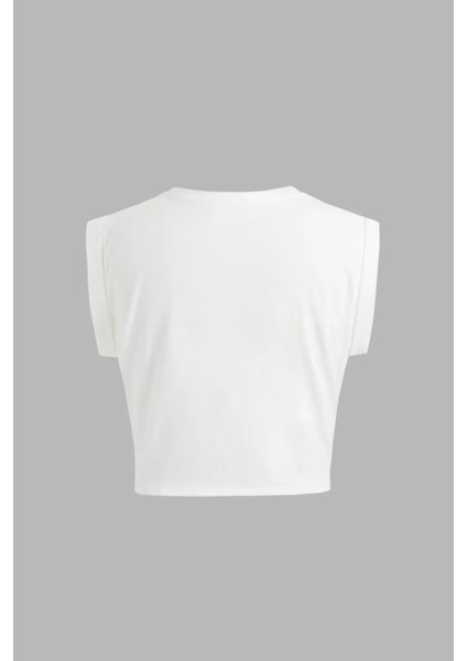 Kadın Basic Yuvarlak Yaka Kısa Tişört Tozlu Beyaz fiyatları
