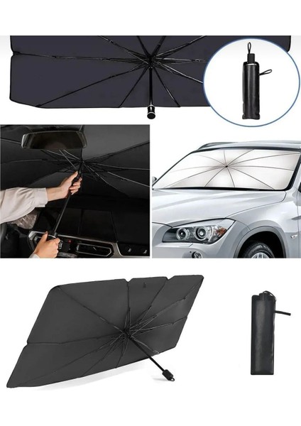 Oto Araba Güneşlik Şemsiye Tip Ön Cam Güneş Önleyici Katlanabilir Tüm Araçlara Uygun