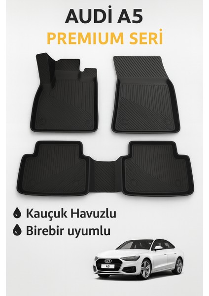 Audi A5 (2008–2019) Uyumlu 3D Havuzlu Kauçuk Oto Paspas – Araca Özel Set