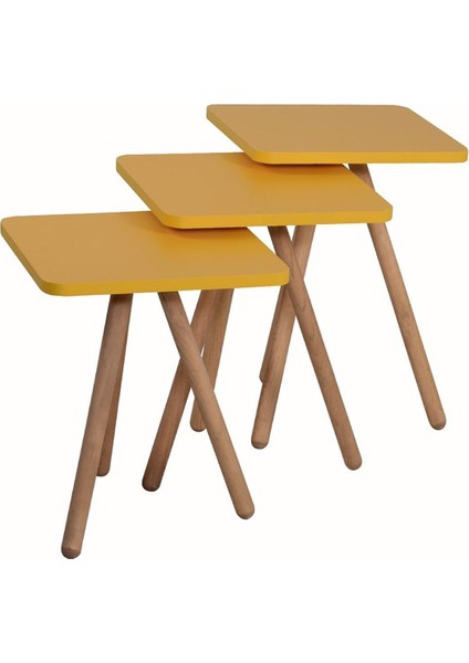 Ahşap Ayaklı Kare Tasarım Üçlü Zigon Sehpa Karedüz Sarı fırsatları
