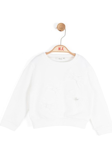 Kız Bebek Kelebek Tokalı Sweatshirt 1-4 Yaş Ekru