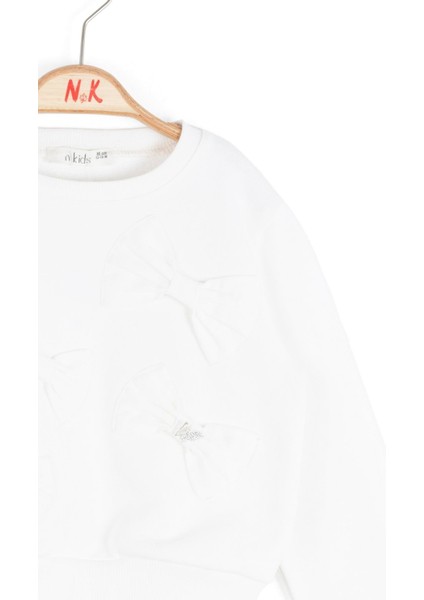 Kız Bebek Kelebek Tokalı Sweatshirt 1-4 Yaş Ekru modelleri