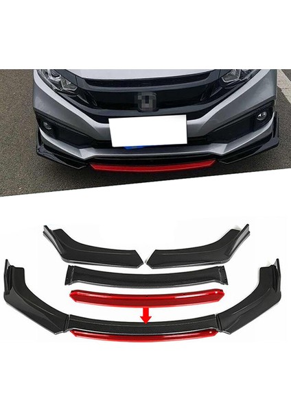 Honda Civic Fd6 2006-2011 Kırmızı Şeritli Renkli Ön Ek Ön Lip Piona Black 4 Prç