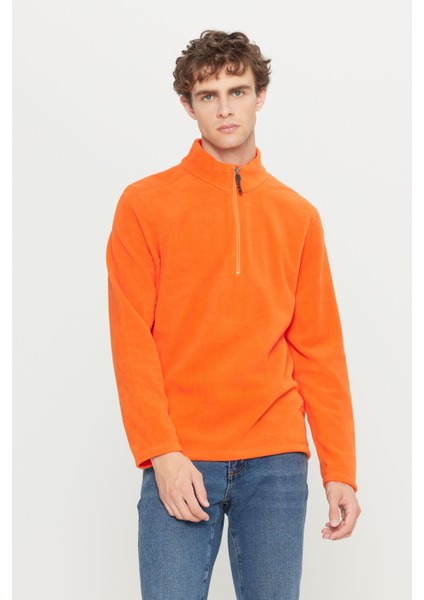 Erkek Turuncu Anti-pilling Tüylenme Yapmayan Standart Fit Dik Yaka Soğuk Geçirmez Polar Sweatshirt