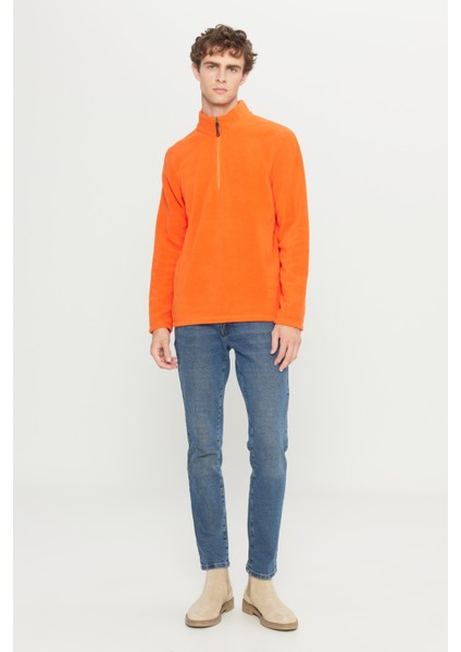 Erkek Turuncu Anti-pilling Tüylenme Yapmayan Standart Fit Dik Yaka Soğuk Geçirmez Polar Sweatshirt fiyatları