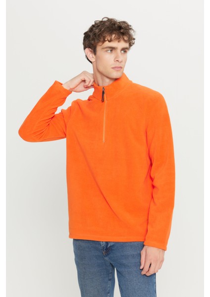Erkek Turuncu Anti-pilling Tüylenme Yapmayan Standart Fit Dik Yaka Soğuk Geçirmez Polar Sweatshirt modelleri