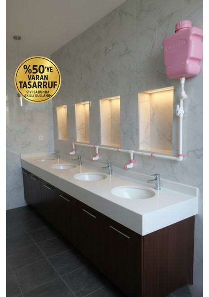 Merkezi Sistem Depolu Sabunluk Sistemi 10LT Butonlu 2 Musluklu Pembe