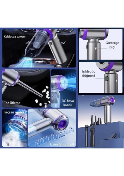 Mini Araç Süpürgesi El Tipi Portatif 15.000 Pa Extra Vakum Güçlü ve Üflemeli 3 Kademeli fırsatları