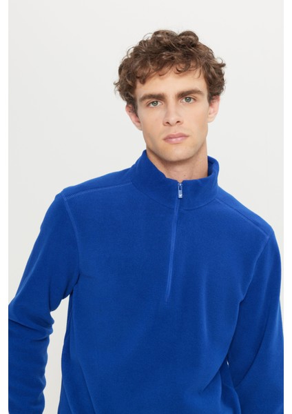 Erkek Saks Mavi Anti-pilling Tüylenme Yapmayan Isı Koruyan Standart Fit Dik Yaka Polar Sweatshirt fırsatları