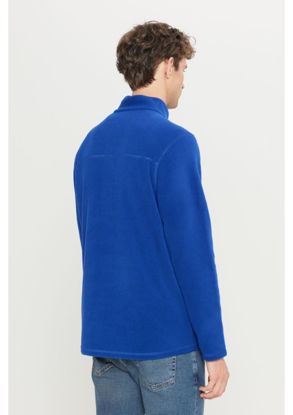 Erkek Saks Mavi Anti-pilling Tüylenme Yapmayan Isı Koruyan Standart Fit Dik Yaka Polar Sweatshirt indirimleri