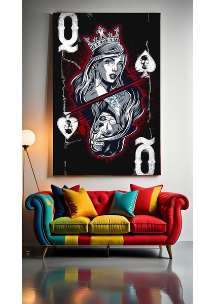 Sanatsal Iskambil Iki Yüzlü Maça Kızı Ev Duvar Salon Güzellik Salonu Ofis Dükkan Dekarasyon Kanvas Tablo