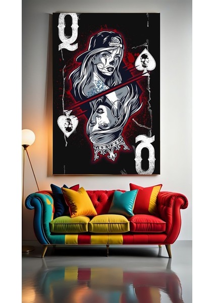 Sanatsal Iskambil Iki Yüzlü Maça Kızı Ev Duvar Salon Güzellik Salonu Ofis Dükkan Dekarasyon Kanvas Tablo fiyatları
