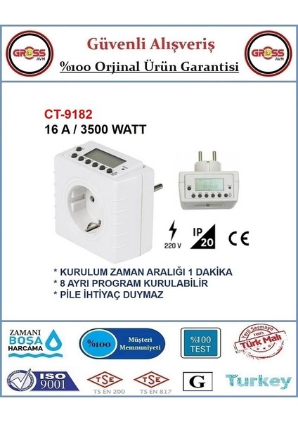 Dijital Zaman Ayarlı Priz - 8 Program - 3500 W - Orjinal Ürün fiyatları