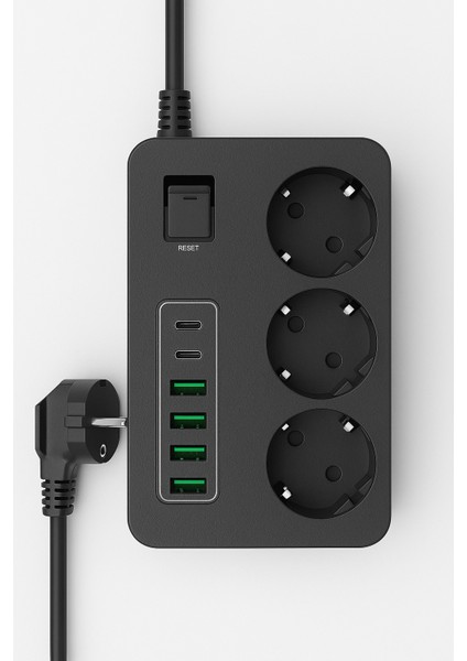 Akım Korumalı 3’lü Priz, 2×usb-C + 4×usb-A Hızlı Şarj, 2 M Kablo, 3000W, Çocuk Korumalı, Isıya Dayanıklı fırsatları