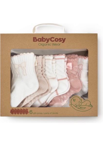 CSYC1004 Bebek 6'lı Fiyonklu Çorap %100 Organik Pamuk, Bebek - Yenidoğan - CSYC1004